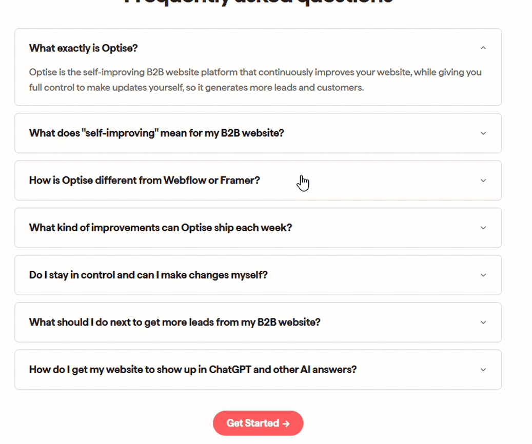 FAQ suggestion in Optise Website Platform